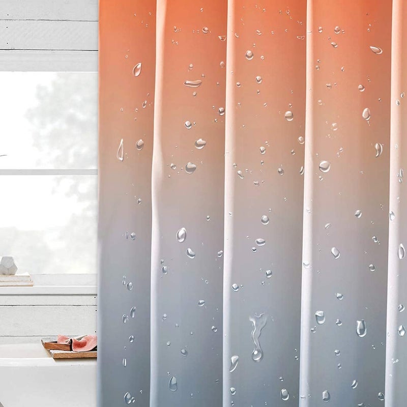KGORGE Ombre Shower Curtain - Gradient Color Shower Curtains Liner for Bathroom Tub Camper Spa Washable Decorative, 72 x 72 inch with Hooks, Orange and Grey - Image 4